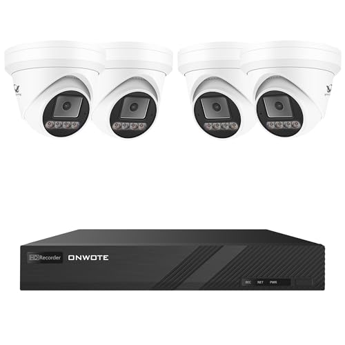 ONWOTE 8 Channel PoE Security Camera System, 2 Way Audio, 4K NVR (No Hard Drive Included), 4X 8MP 125° Outdoor IP Cameras, AI Motion Detection, Color Night Vision, Wired CCTV Kit for Home Businesses