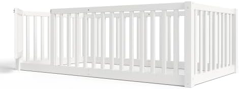 Bellemave Twin Size Kids Floor Bed with Safety Guardrails & Door, Woode Montessori Floor Bed Frame, Kids Twin Bed Frame for Girls Boys, White