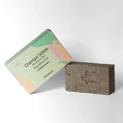 DECOLORES Champú Sólido Equilibrante Para Cabello Graso | Seborregulador Con Romero Y Arcilla Verde | Ecológico Y Vegano Para Uso Diario | Champu Sin Sulfatos Ni Parabenos | Shampoo 100% Natural