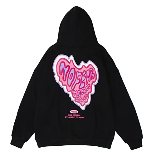 Aelfric Eden Sweat à capuche pour homme avec imprimé lettre d'amour surdimensionné et décontracté en coton imprimé grande taille avec poches, Black01, M Cover