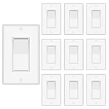 Thunderway Light Switch with Wall Plates- 3-Way Decorator Electrical On/Off Paddle Rocker Switches, Grounding Screw, 15A 120/277 V, UL Listed, Residential Grade, Glossy White(10 Pack)
