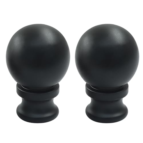 Zorveiio 2 Pack Black Lamp Finials Metal Knob Dual Thread Screw On Ball Knob Toppers for Table Floor Lamps, Heavy Duty Decorative Replacement Harp Caps
