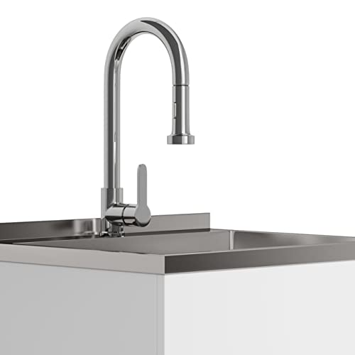 Image of SIMPLIHOME Metro 24 inch Wide Stainless Steel Sink Laundry Cabinet in White