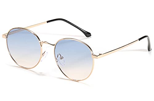 HNGM Lunettes de Soleil Lunettes de Soleil Rondes Mes Hommes UV400 Gold Metal Lunettes de Soleil Petit Cadre rétro Noir Brun Summer Shade