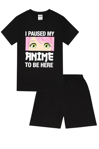ThePyjamaFactory Girls I Paused My Anime To Be Here Short Cotton Pyjamas Gaming PJs For Kids (12-13 Years) Black