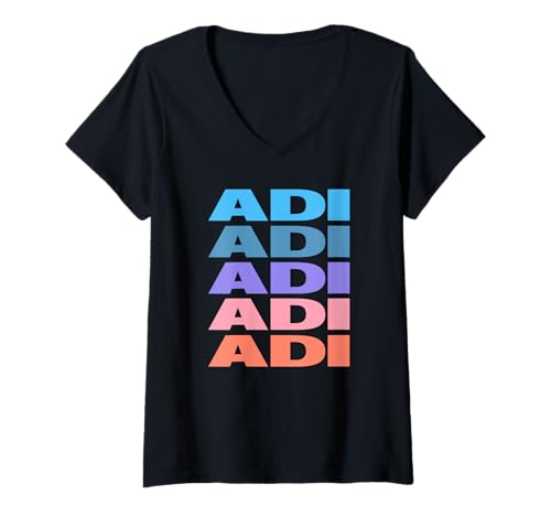 Damen Funny Modern Repeated Text Design Adi T-Shirt mit V-Ausschnitt