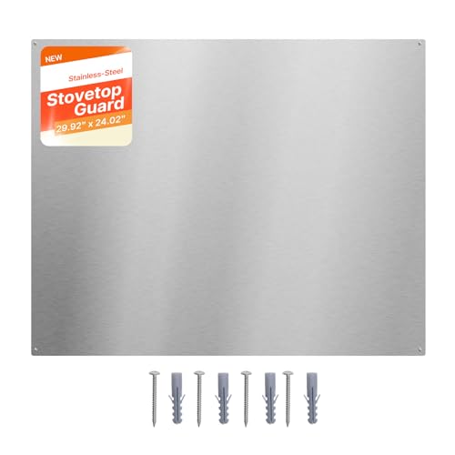 VEVOR 30" x 24" Stainless Steel Backsplash for Stove, Ultra Flat Splatter Guard, Wall Shield Range Hood Backsplash, Easy Clean Kitchen Wall Metal Panel, Pre-Drilled Holes for Easy Installation, Silver