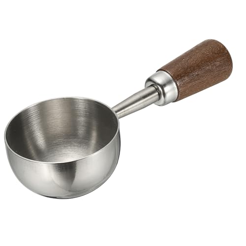 sourcing map Cuchara medidora de café, 30 ml, de acero inoxidable, con mango de madera, para café molido o té de hojas sueltas, color plateado