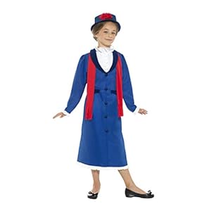 Smiffys-45625L Disfraz de niñera época Victoriana, con Vestido, Sombrero y Bufanda, Color Azul, L-Edad 10-12 años (Smiffy’S 45625L)