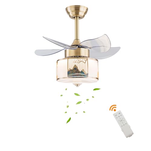ZealEco Ventilador de techo moderno con iluminación LED, aspas retráctiles, mando a distancia, 6 velocidades, motor de cobre silencioso para el confort del hogar y el dormitorio