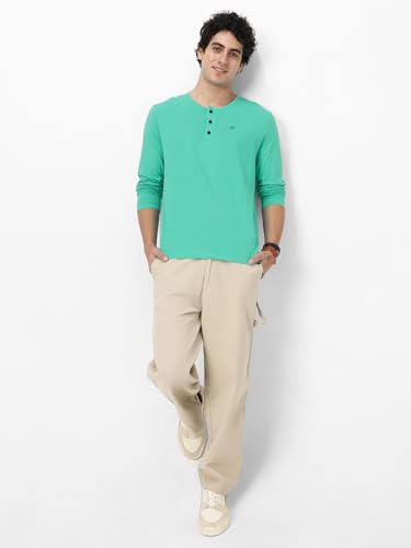 Image of Urbano Fashion Men's Solid Henley Neck Slim Fit Full Sleeve Cotton T-Shirt
