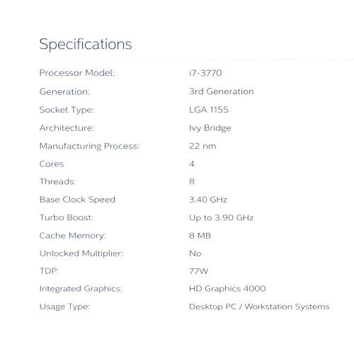 Image of Core i7 3770 3.4 GHz 3rd Generation Desktop Processor, LGA 1155 Socket, 4 Cores 8 Threads, 8 MB Smart Cache | Pre Tested | Includes CPU Fan