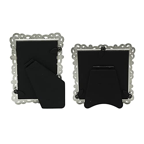 Gifty Gifty Vintage Weaving Mini Frame Set / Set Of 2 / 2X3 & 2.5X2.5 In | For Tabletop Display | Perfect For Home Decor, Wedding, Graduation, Or Milestone Photos (Silver) #TOP4