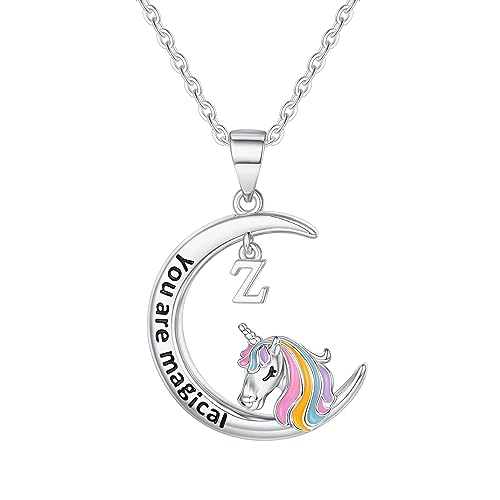 CIVOKINA Unicorn Gifts: White Gold Plated Z Initial Necklace for Girls & Toddlers
