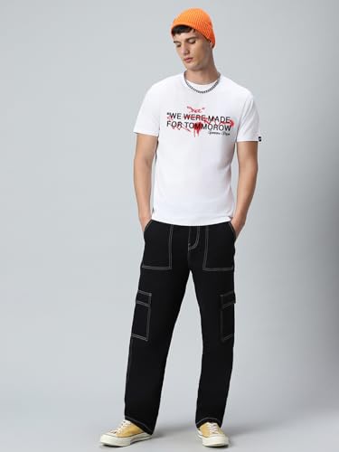 Image of Bewakoof Men Graphic Print Regular Fit Half Sleeve Round Neck Pure Cotton T-Shirt