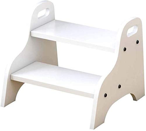 FALIYORS Portable Step Stool Portable Step Ladder 2 Step Stool for Kids,Toddler Stool for Toilet Potty Training,Wooden Two Step Children's Stool with Handles White Wide Peda