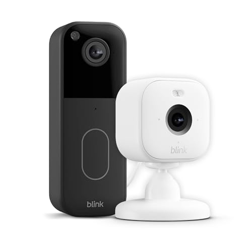 Nuevo sistema de videotimbre Blink (Negro) + Blink Mini 2 (Blanco) | Vídeo HD de cuerpo entero, autonomía de dos años, configuración sencilla, IP-65 | Compatible con Alexa | Módulo de sincronización básico incluido