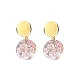 Outanaya Pendientes Colgantes de Resina Flores Secas en Forma de Disco Redondo, Ligeros y Portátiles para Mujer, Ideales como Obsequio Original y Creativo