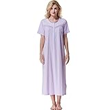 Keyocean Camisón Mujer Algodón Camisones Largos de Manga Corta Ropa de Dormir Verano Ligero y Suave con Abertura de Botones, Morado Claro, M