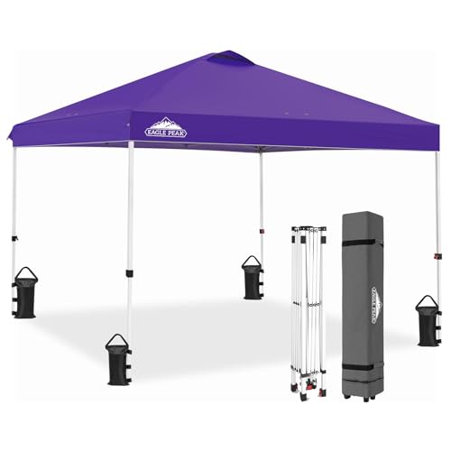 EAGLE PEAK Tonnelle de Jardin Pliable 3x3m Pop-up Gazebo Tente Pliante Pavillon，avec Sac de Transportable à Roulette pour Camping, Plage, Jardin, La Couleur Violette