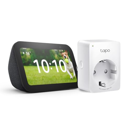Echo Show 5 (3. Gen.) | Anthrazit + TP-Link Tapo P110MA WLAN-Steckdose mit Energieverbrauchskontrolle, Funktionert mit Alexa - Smart Home-Einsteigerpaket