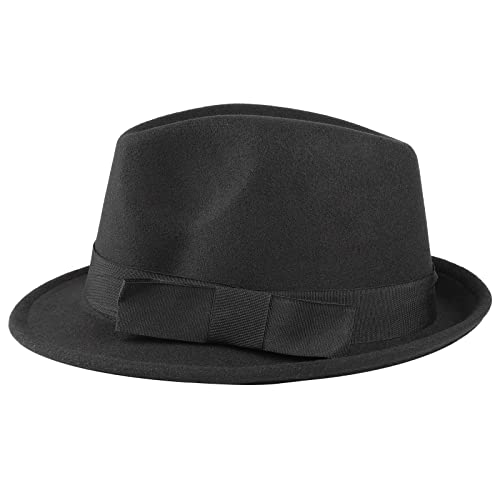 Moonsix Classic Fedora Jazz Hat With Roll-Up Brim, Winter Cap For Girls Kids，Black #TOP3