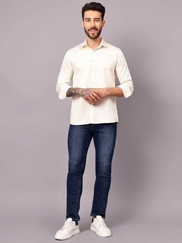 Image of FILO HEVIS Men's Solid Regular Fit Cotton Casual Shirt with Spread Collar & Full Sleeves.