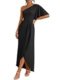 ANRABESS Womens One Shoulder Formal Midi Dresses 2026 Summer Wrap High Slit Beach Wedding Guest Party Cocktail Maxi Dress Black Large