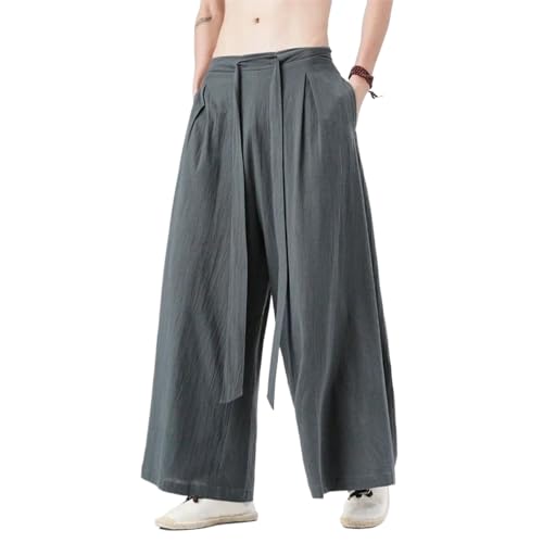 Pantalon chinois Tang en coton et lin ample et rétro pour homme