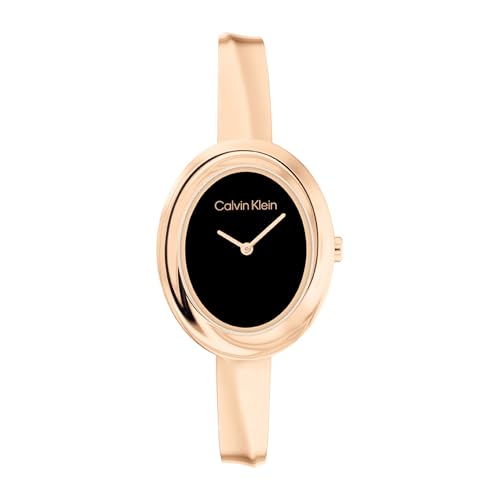 Calvin Klein Twisted Bezel Qtz Basic Mini Watch, Black Oval Dial Stainless Steel Material, Multi Color Band, 2