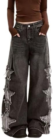 Star Jeans for Women Girls Baggy Cute Patchwork Denim Pants