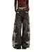 PEAINJ Star Jeans for Women Girls Baggy Cute Patchwork Denim Pants Y2k High Waisted Jeans Grunge Aesthetic Clothes Black-S