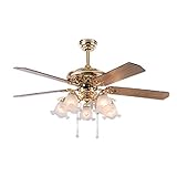  Ventilador de techo de estilo europeo de 52 pulgadas, araña LED de lujo, Hojas de madera maciza retráctiles de 3 velocidades con control remoto, usados ​​en sala de estar, dormitorio, comedor