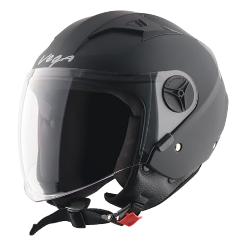 Image of Vega VO-05 Clark ISI Certified Open Face Motorcycle Helmet with High-Impact ABS Shell, Scratch-Resistant Visor, Comfortable Breathable Inner Padding & Secure Strap - Dull Black - M