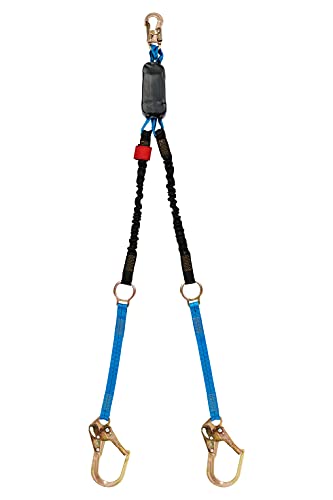Tractel CAY226H/R Tracpac Extendible Rescue Lanyard with Dual Shock Absorber, Blue/Black, 3⁄4-Inch Self-Locking Snap Hook At Shock Pack End and 2-1⁄4-Inch Self-Locking Snap Hook On Each Arm, Rescue Rings, 4-1/2 to 6-Feet