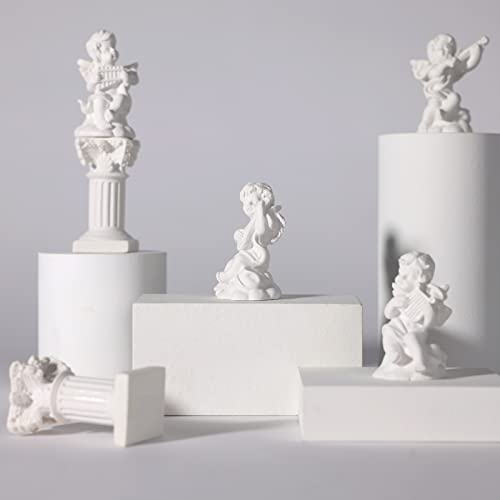 LIYAOLI 4pcs 2.7'' Cherub Decor & 2pcs Roman Decorative Columns Props Shooting,Little Angel Statues for Home Decor Adorable Music Small Angel Figurines