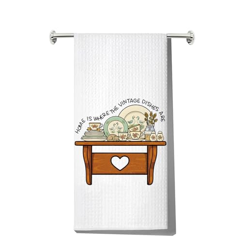 JNIAP Cottagecore Goose Dishes Kitchen Towel Vintage Goose Gift Farmhouse Gift Home is Where The Vintage Dishes are Hand Towel (Vintage Dishes kt)