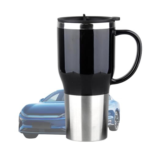 Calentador de café eléctrico de 12 V, calentador de café eléctrico portátil, elegante hervidor de agua caliente con asa, 450 ml, taza de viaje calentada, para coche, hogar y exteriores