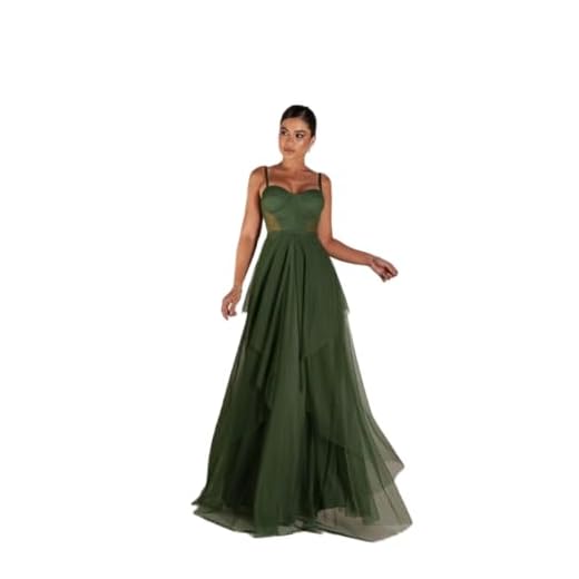 Vestido Longo de Festa Luxo Corpete Saia Babados Formatura Madrinha (BR, Alfa, P, Pequeno, Alto, Verde Oliva)