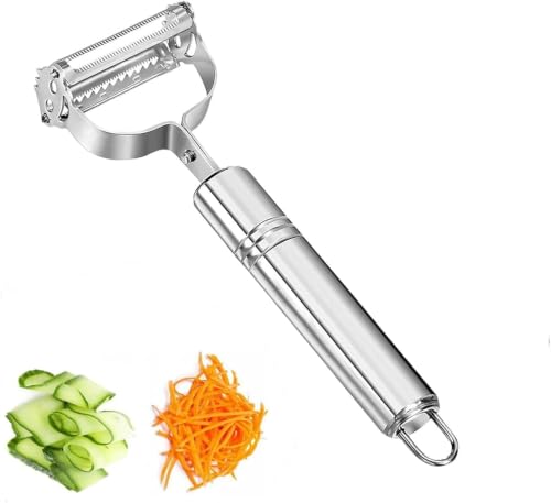 Pelador 3 en 1 de Acero Inoxidable – Patatas y Verduras | Pelador 3 en 1 de acero inoxidable • serrado + juliana • ideal para patatas, zanahorias y verduras