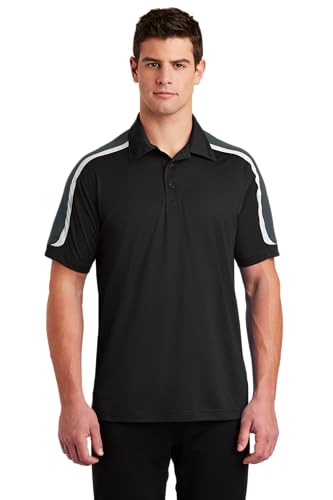 SPORT-TEK Unisex Tricolor Shoulder Micropique Sport-Wick Polo | Short Sleeve Collared Shirt for Men & Women, Casual Fit