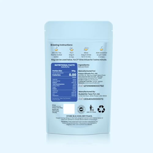 Image of Kaayu Rituals Butterfly Pea Flower Blue Tea 40g | Herbal Infusion with Butterfly Pea Flowers | Rich in Antioxidants | Supports Brain Health, Relaxation, Skin & Hair Wellness | 20 Pyramid Tea Bags