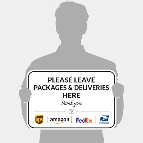 Image of Package Delivery Sign, Delivery Instructions Package and Deliveries Here Sign, 12x18 Inches, Rust Free .063 Aluminum, Fade Resistant, Made in USA