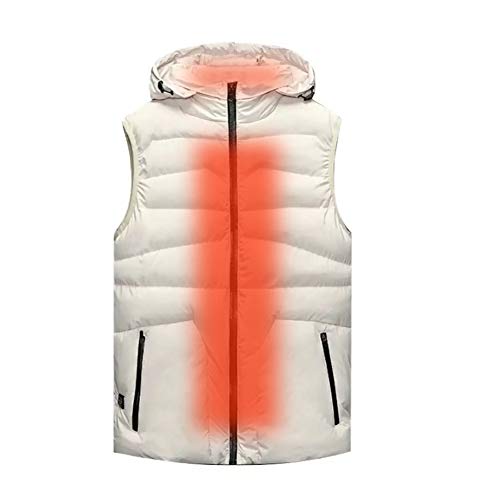 BEIAKE Gilet Chauffant De Charge USB pour Hommes/Femmes Gilet Chauffant Chauffant Respirant À Capuche Intelligent d'hiver pour Le Camping, Le Ski, La Moto,Blanc,XL Cover