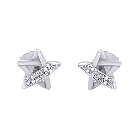 Diamond Accent Star Stud Earrings in 14k White Gold Plated Sterling Silver For Women (0.05 Carat, I-J Color, I2-I3 Clarity) Cover