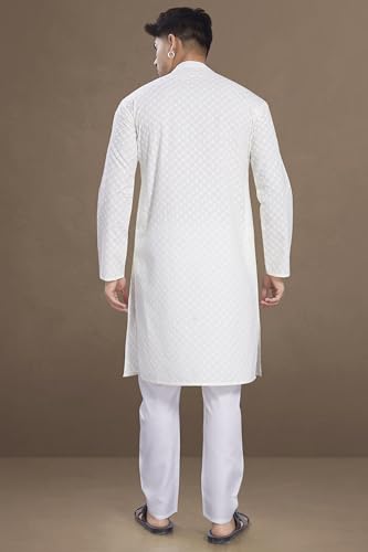 Image of DIVISIVE Men's Thread Embroidered Cotton Only Slim Fit Kurta