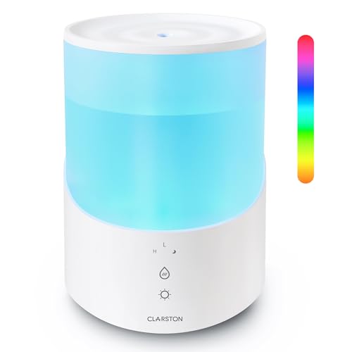 Clarston Humidifiers for Bedroom, 2.5L Cool Mist Humidifier with Essential Oils Diffuser and Nightlight, Top Fill Humidifiers for Home Large Room, Timer, Auto Shut-off, 25H Runtime