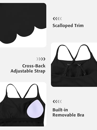 ATTRACO Tennis Dress for Women with Shorts and Bra Square Neck Spaghetti Strap Mini Athletic Dresses Black S