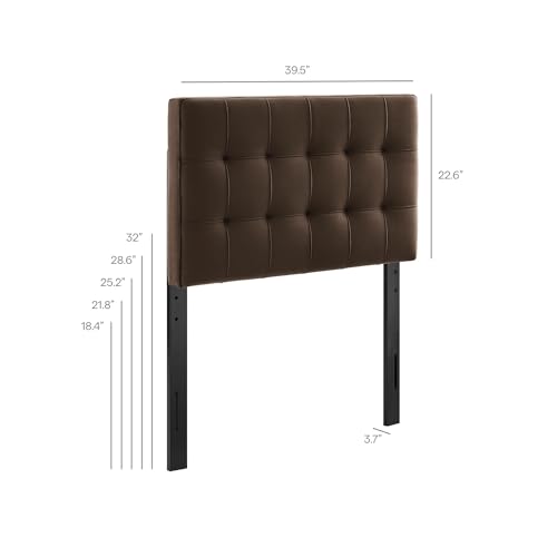 Image of Modway Lily Twin Size Stain-Resistant Performance Velvet Headboard in Chocolate Brown - Velvet Upholstery with Button Tufting and 4 Adjustable Height Positions