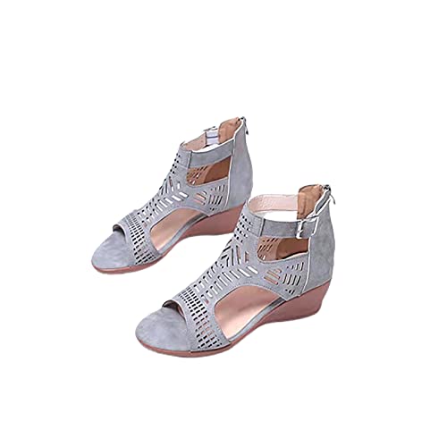 CLSQLXYJZC Women's Wedges Sandals, Summer Ethnic Style Hollow out Thick Heel Zipper Casual Female Sandalias, Comfortable Outdoor Gladiator Platform Roman Shoes
